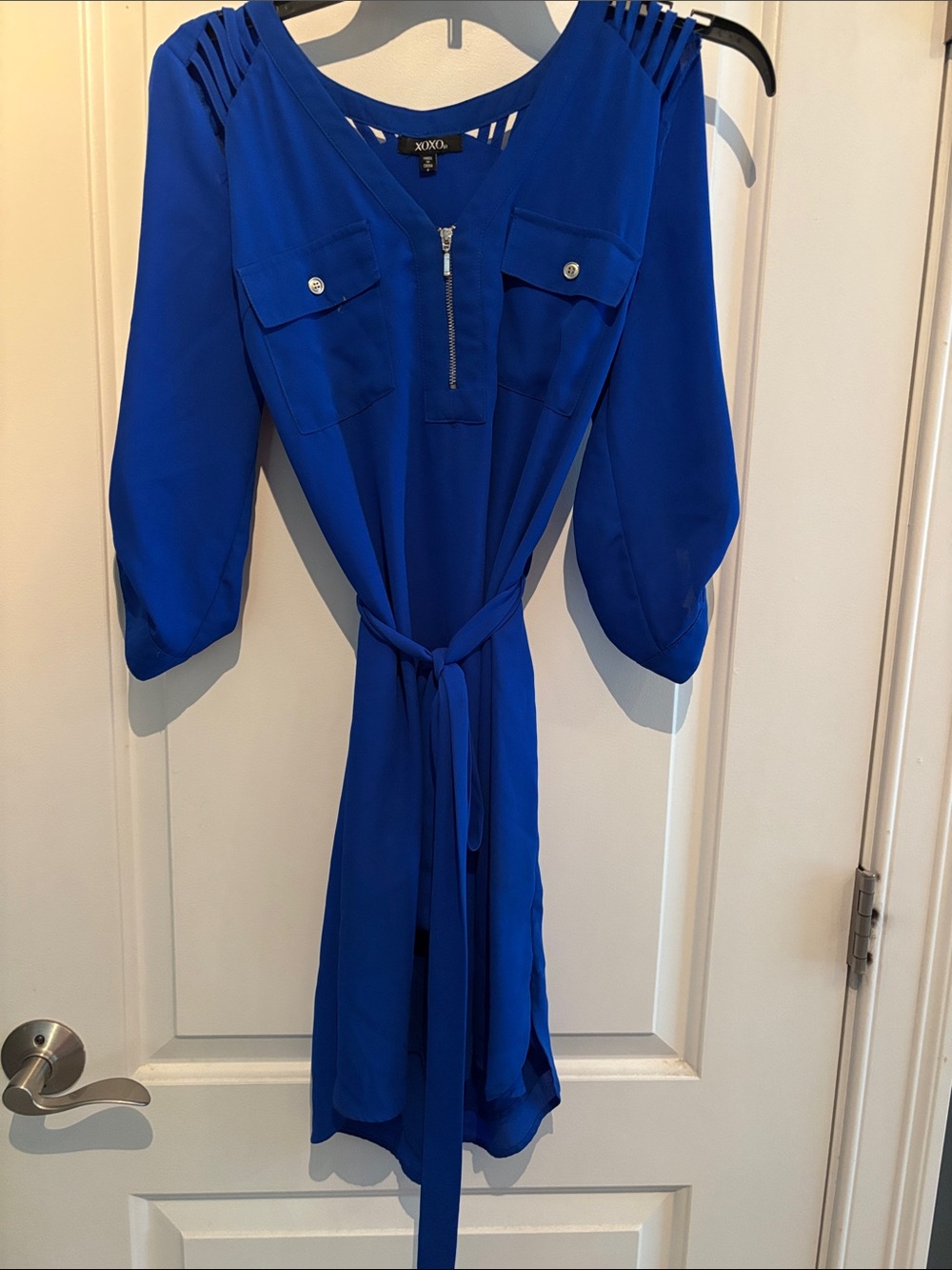 XOXO Cobalt Blue V-Neck Belted Midi Dress
